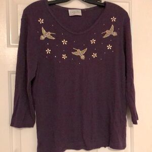Cactus Bay apparel- Purple Embellished Top with Hummingbird Design